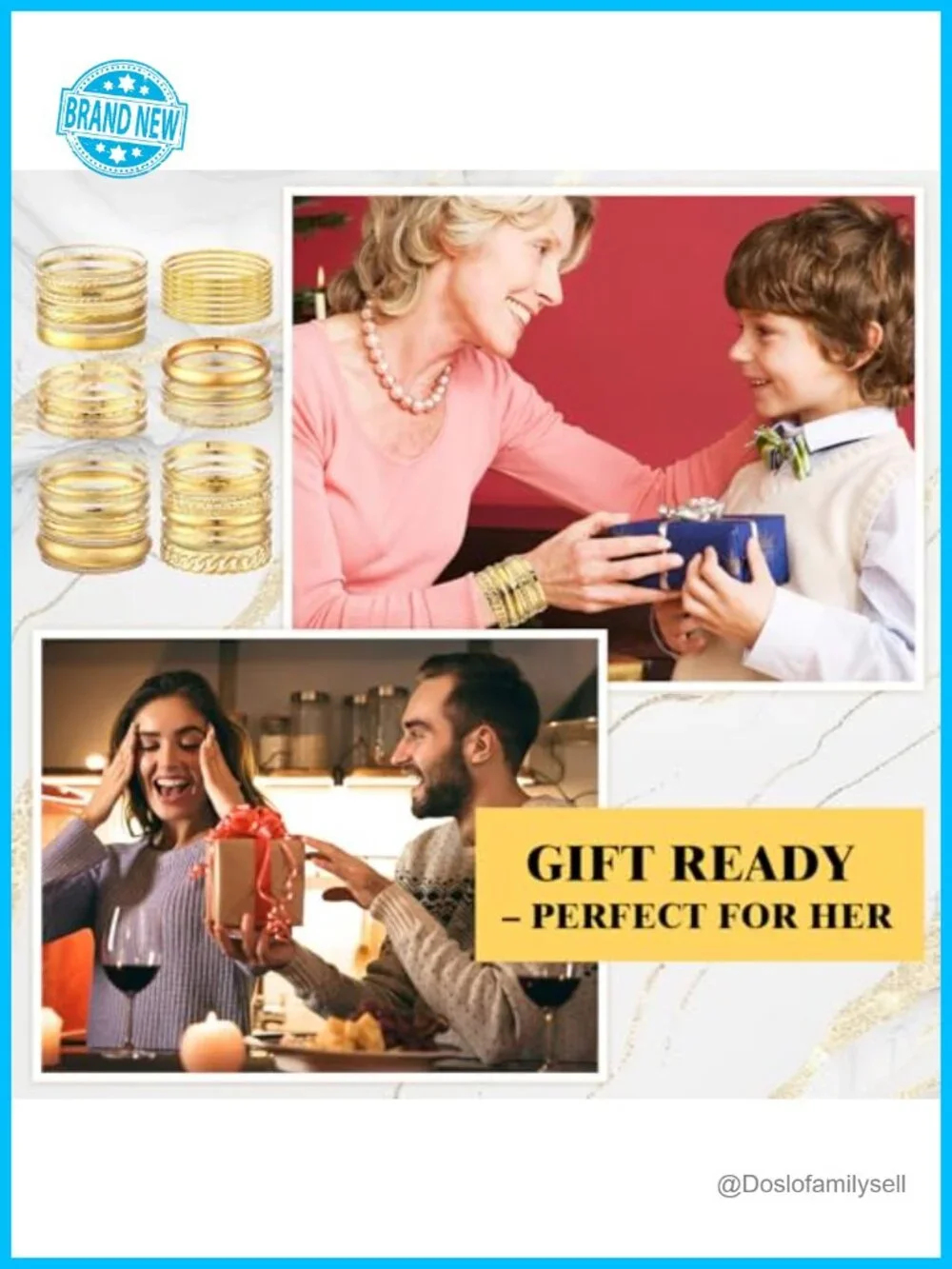 50 Pcs Gold Plated Multi Stackable Bangle Bracelets Set for Women